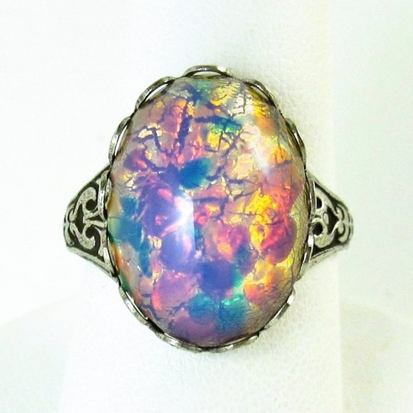 Men's Retro Blue Glass Mosaic Rose Gold Turkish Ring - Picture 1 of 8